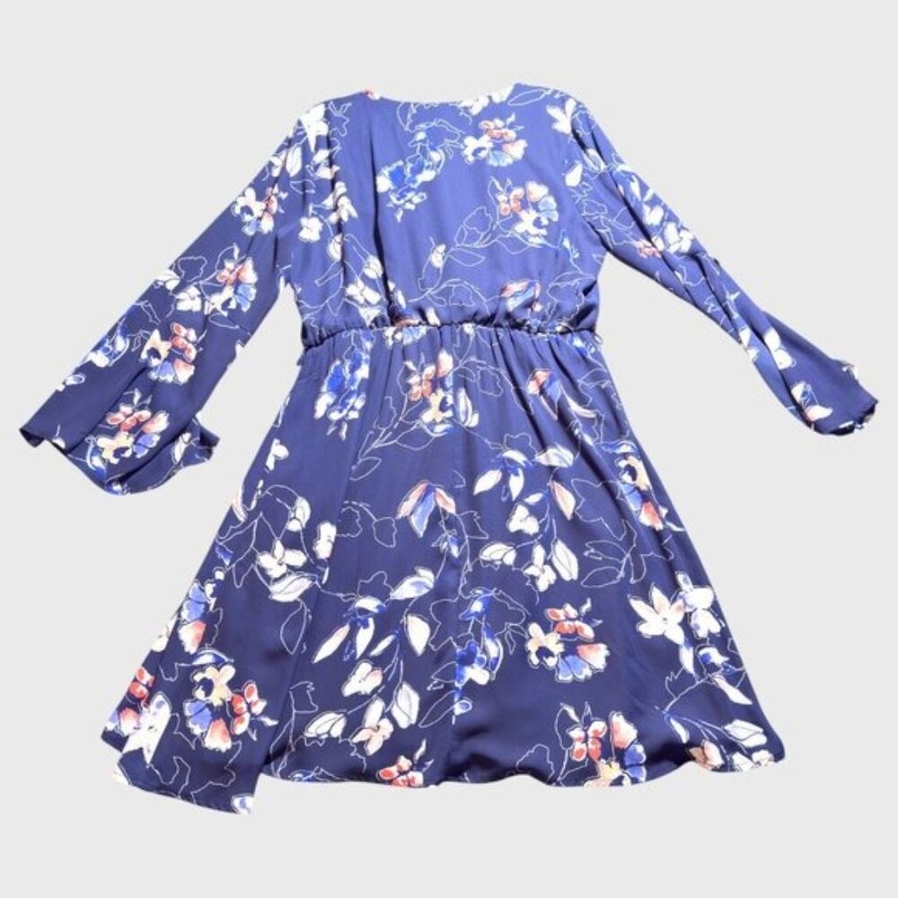 Westport Floral Chiffon Long Sleeve Wrap Dress Size 16 Blue Lightweight Elegant - Picture 4 of 7